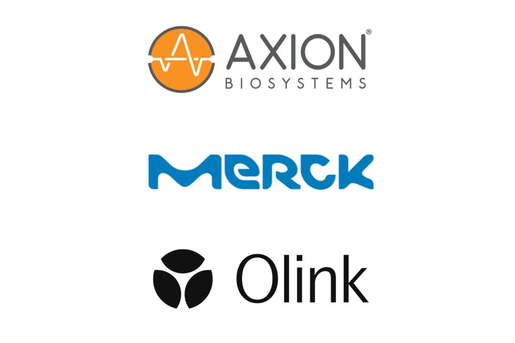 Logos of Axion, Merck, and Olink