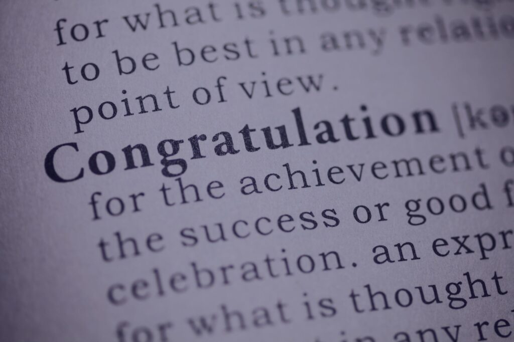 Dictionary entry for the word congratulations